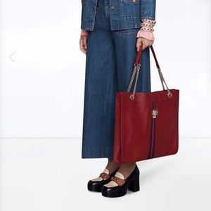 Authentic Gucci Raja Large Tote Burgundy Red Leather Bag